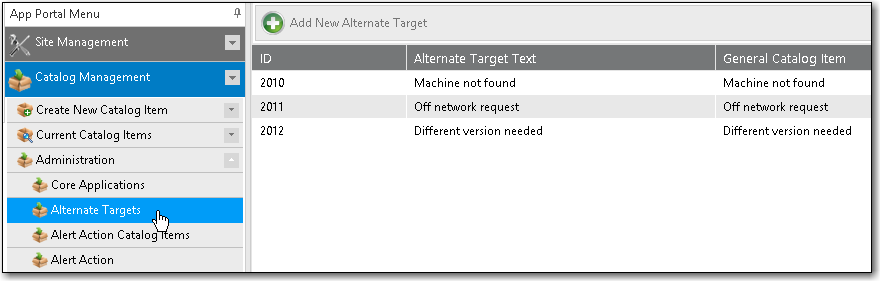Administration > Alternate Targets View