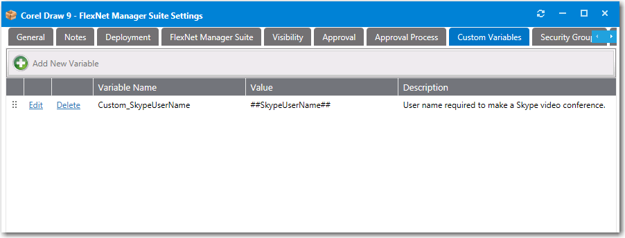 Custom Variables Tab of the Catalog Item Properties Dialog Box